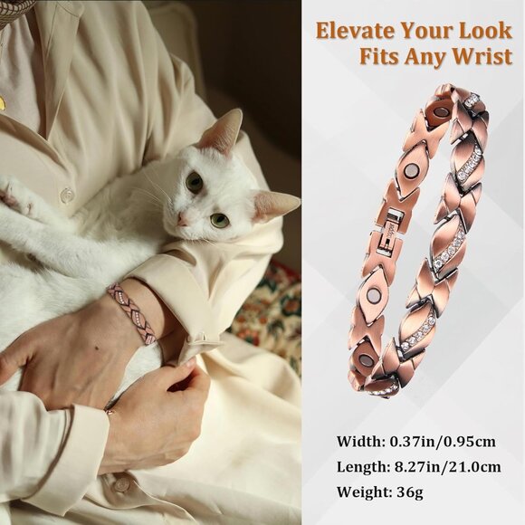 Elegant 99.99% Copper Magnetic Bracelet & Ring Set - Adjustable, Hypoallergenic - Picture 5 of 7